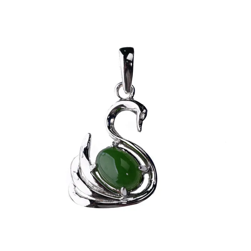 Natural Jade Pendant Nephrite Silver Swan Pendant ZPT184