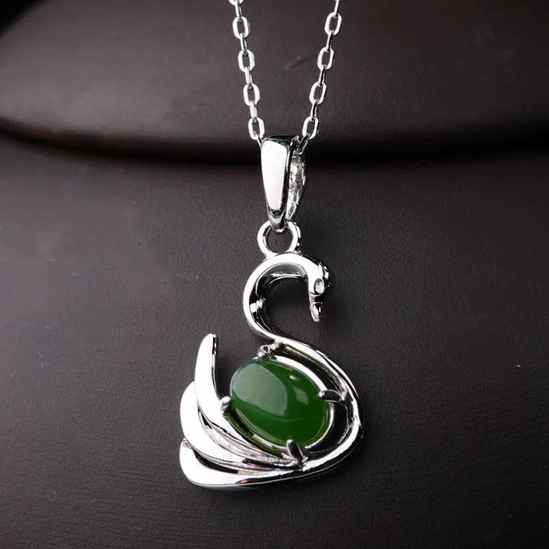 Natural Jade Pendant Nephrite Silver Swan Pendant ZPT184