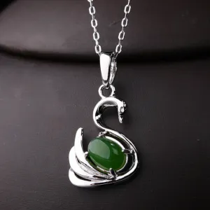 Natural Jade Pendant Nephrite Silver Swan Pendant ZPT184