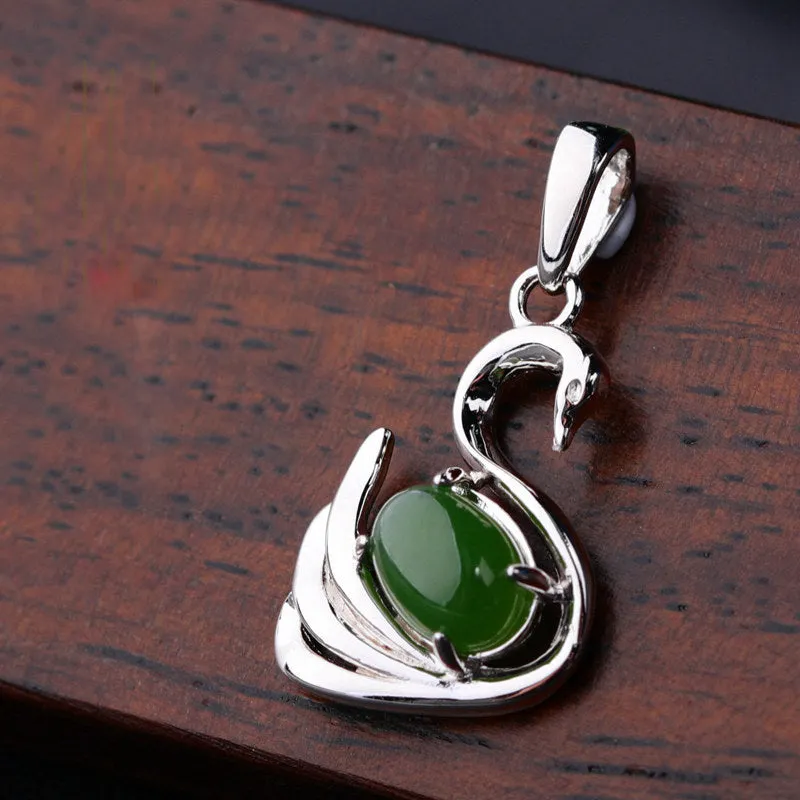 Natural Jade Pendant Nephrite Silver Swan Pendant ZPT184