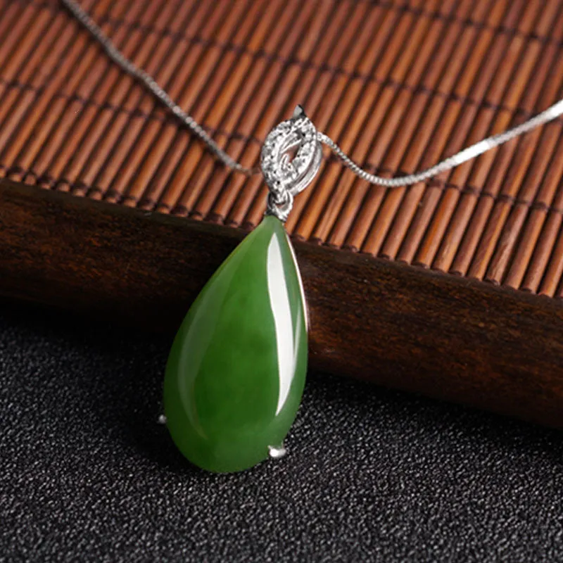 Natural Jade Pendant Nephrite Silver Zircon Pendant ZPT176