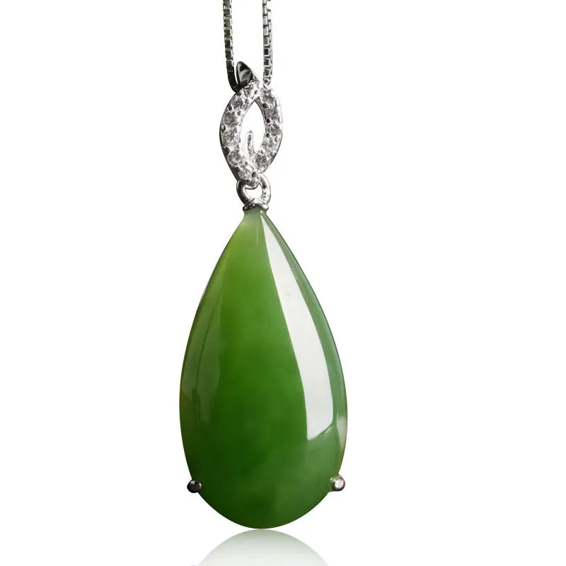 Natural Jade Pendant Nephrite Silver Zircon Pendant ZPT176