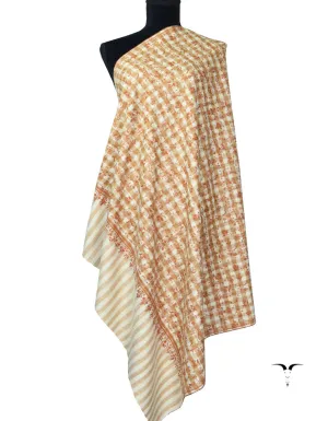 Natural Pashmina With Brown Stripes & Sozni Work 5559