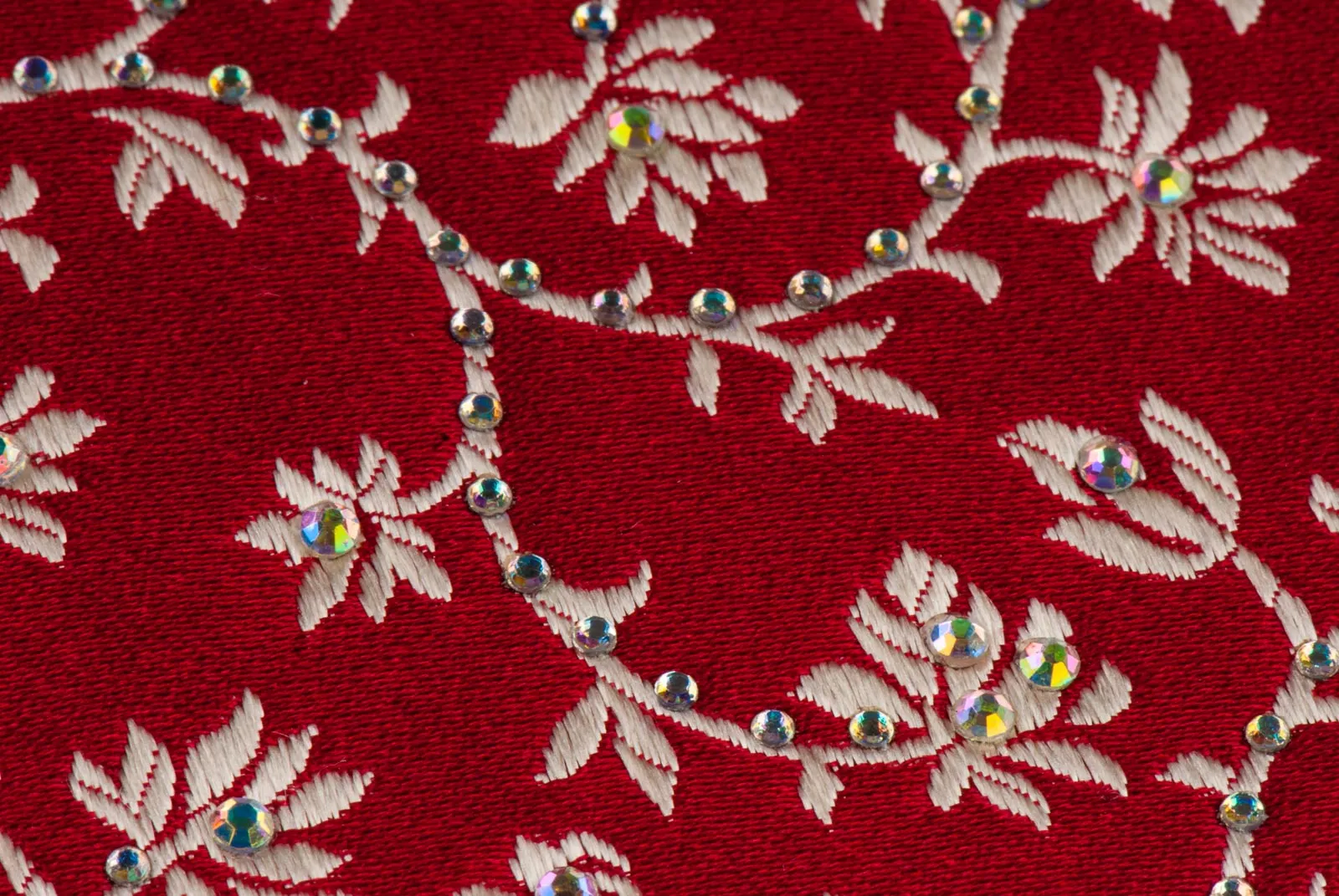 Neck Tie Golden Floral Design On Red Silk With Rhinestones