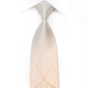 Nicole St Giles Men's Crystal Silk Necktie Orange Silver Geometric On Peach Silver With Sparkles