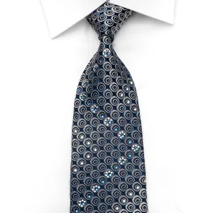 Nina Ricci Men's Silk Tie Silver Geometric On Blue Sparkling With Crystal Rhinestones