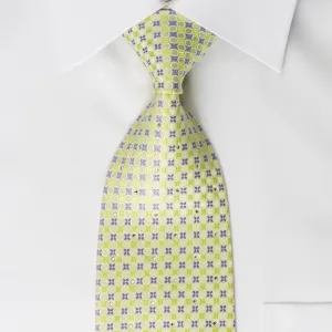 Nina Ricci Silk Rhinestone Necktie Lime Green & Mauve Geometric Design