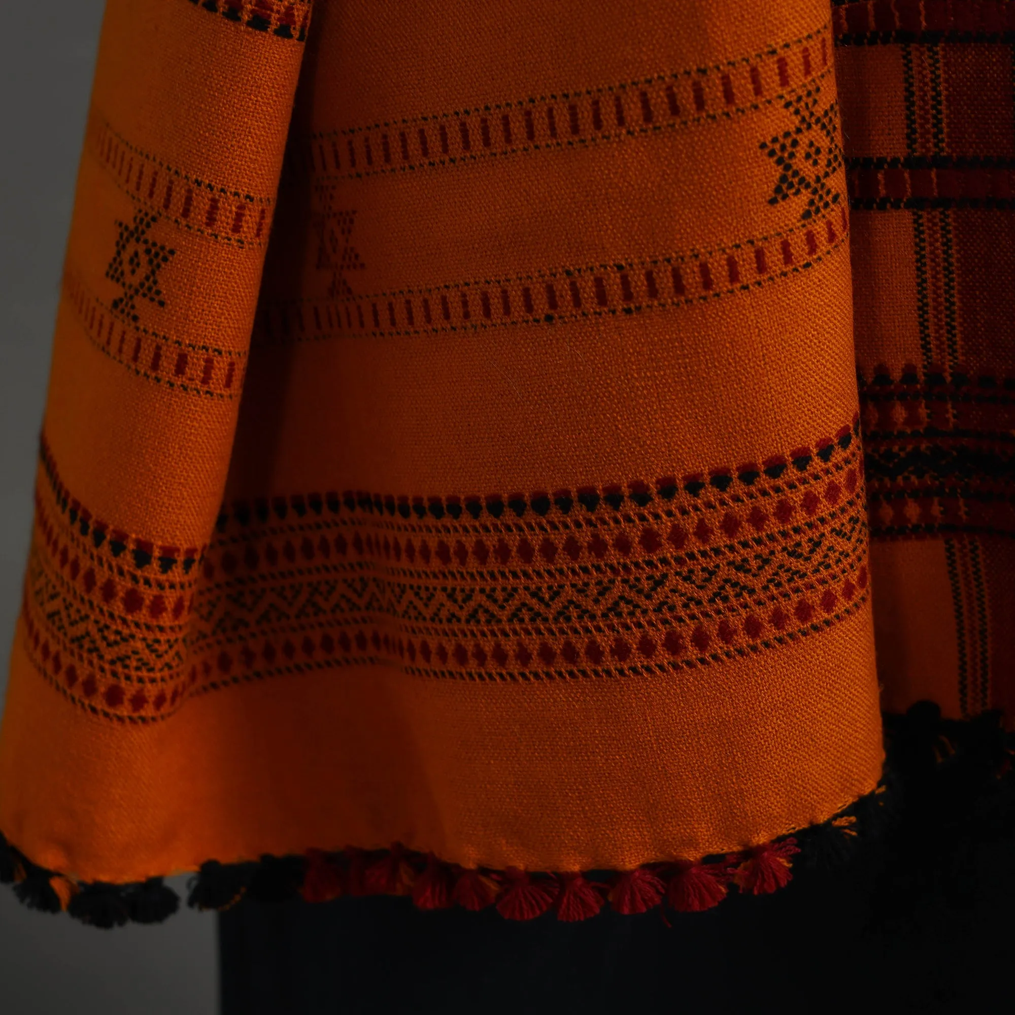 Orange - Kutch Neran Hand Embroidery Mirror Work Woollen Shawl 108