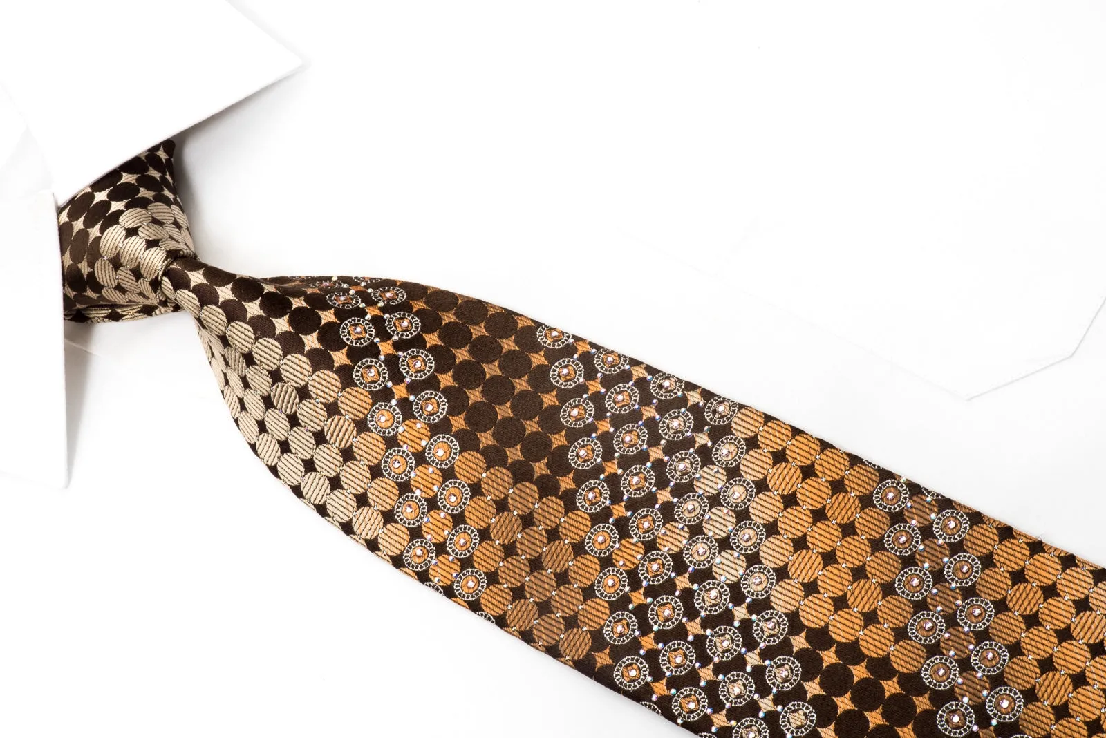 Paco Rabanne Men's Crystal Tie Orange Geometric On Brown With Silver Sparkles