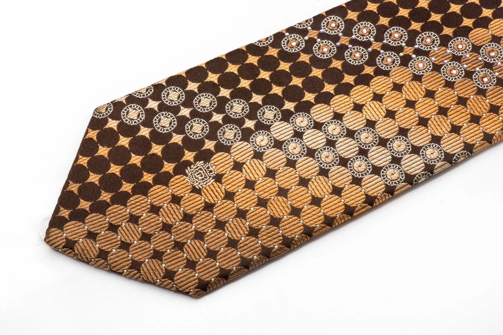 Paco Rabanne Men's Crystal Tie Orange Geometric On Brown With Silver Sparkles