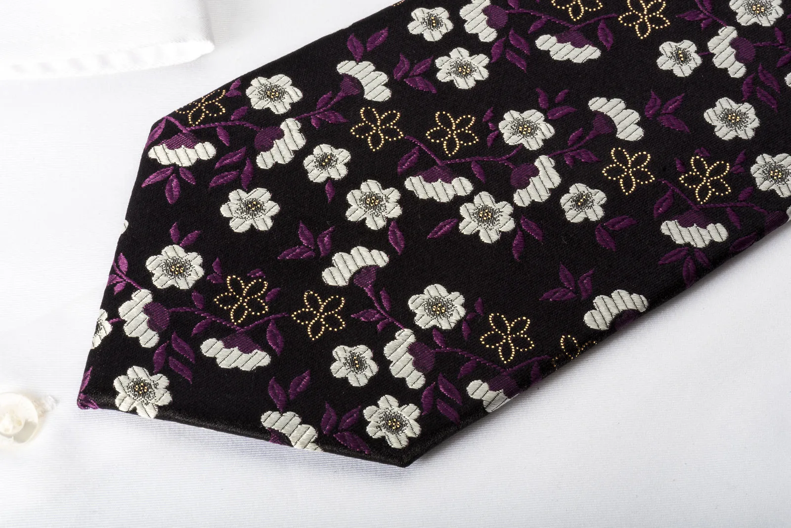 Paco Rabanne Rhinestone Silk Tie Silver Floral On Black With Silver Sparkles