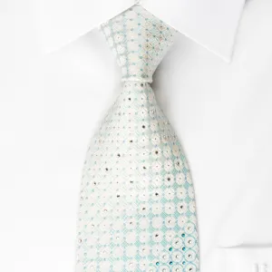 Park Land Rhinestone Silk Necktie Blue Geometric On White With Silver Sparkles