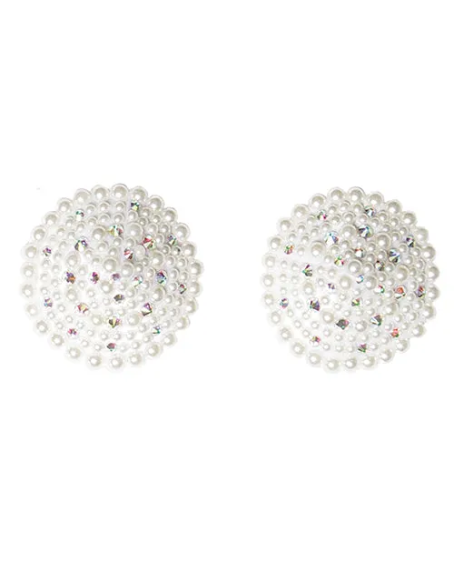 Pearl & Rhinestones Round Reusable Pasties - White O/s