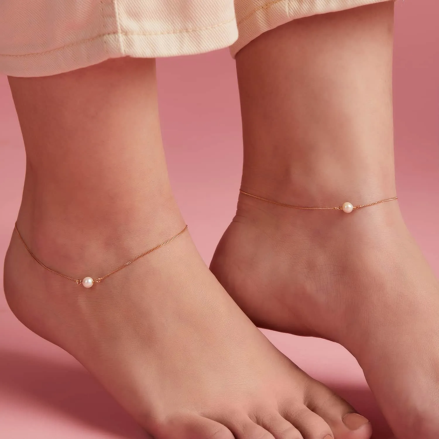 Pearl Rose-Gold plated 925 Sterling Silver Anklets