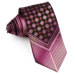 Perry Ellis Men's Silk Neck Tie Pink Quatrefoil Motif Design On Black