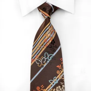 Perry Ellis Men's Silk Necktie Striped With Butterfly's On Brown Sparkling With Rhinestones