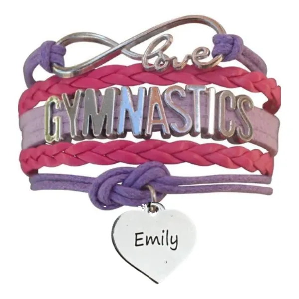 Personalized Engraved Gymnastics Infinity Bracelet- Pick Color