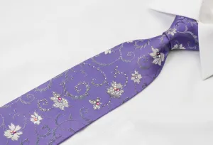 Pierre Cardin Rhinestone Necktie Silver Floral On Mauve With Silver Sparkles