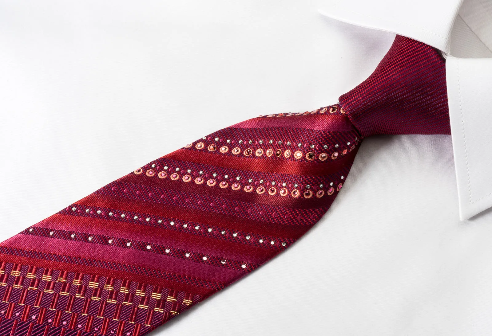 Pierre Cardin Silk Rhinestone Necktie Striped On Purple With Sparkles