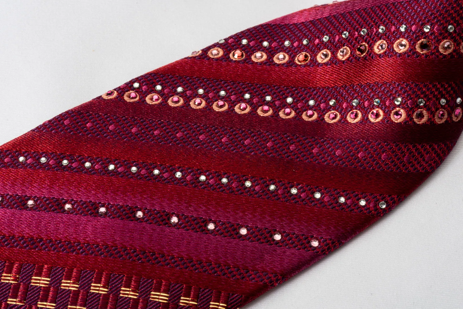 Pierre Cardin Silk Rhinestone Necktie Striped On Purple With Sparkles