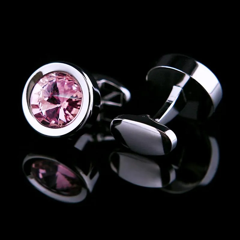 PINK CRYSTAL SILVER CUFFLINKS