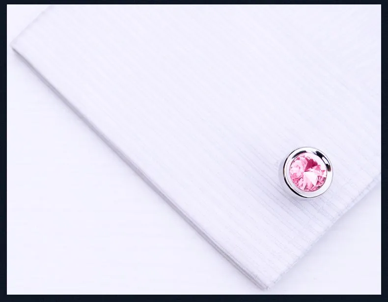 PINK CRYSTAL SILVER CUFFLINKS