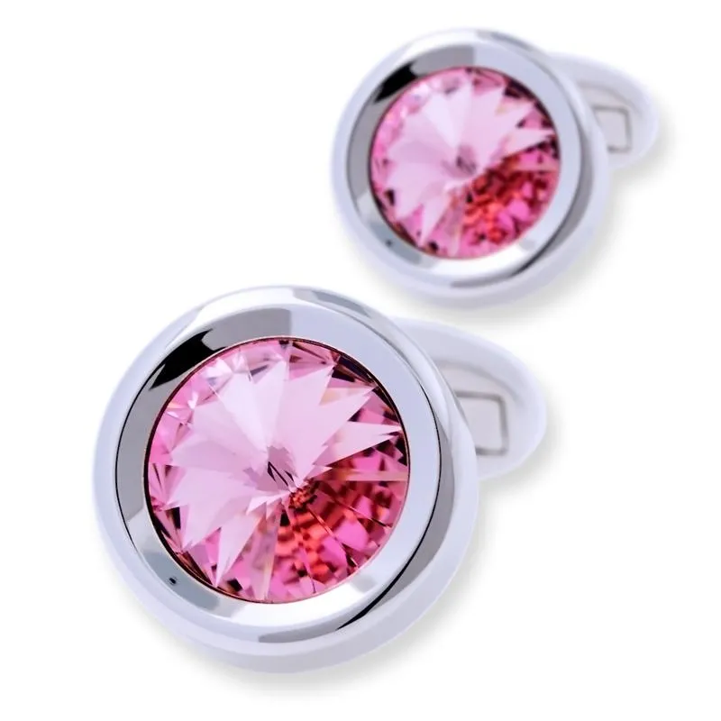 PINK CRYSTAL SILVER CUFFLINKS