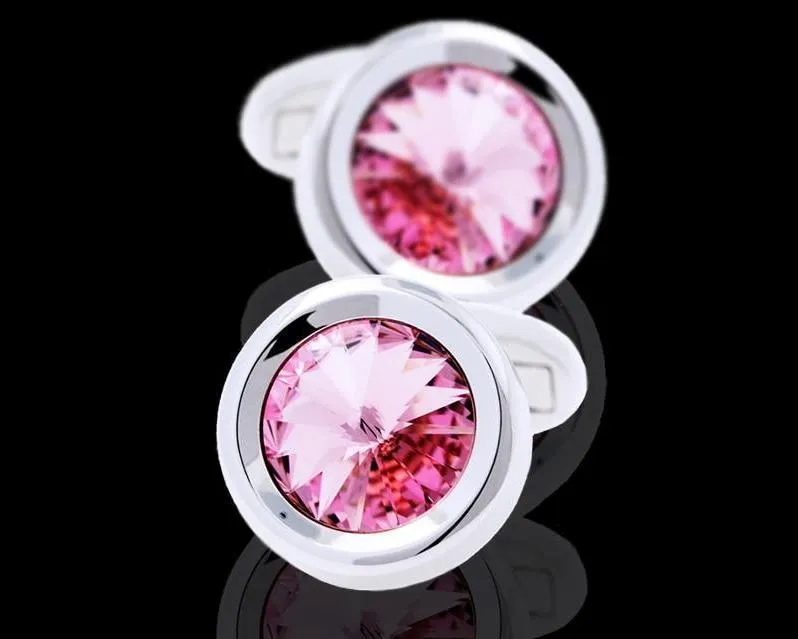 PINK CRYSTAL SILVER CUFFLINKS