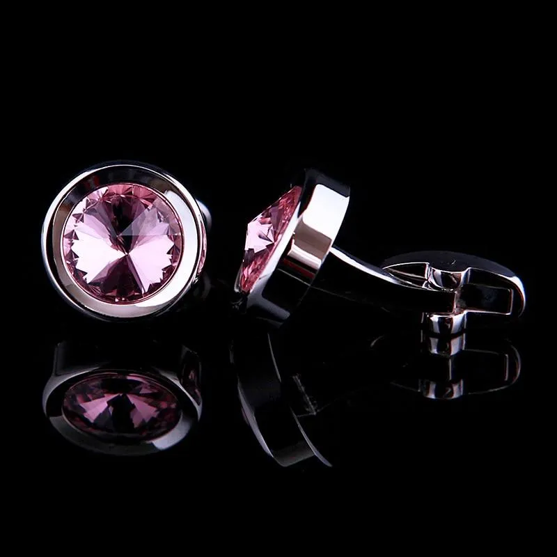 PINK CRYSTAL SILVER CUFFLINKS