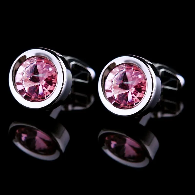 PINK CRYSTAL SILVER CUFFLINKS