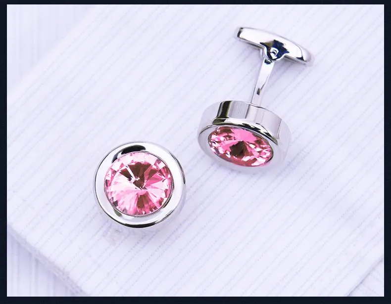 PINK CRYSTAL SILVER CUFFLINKS