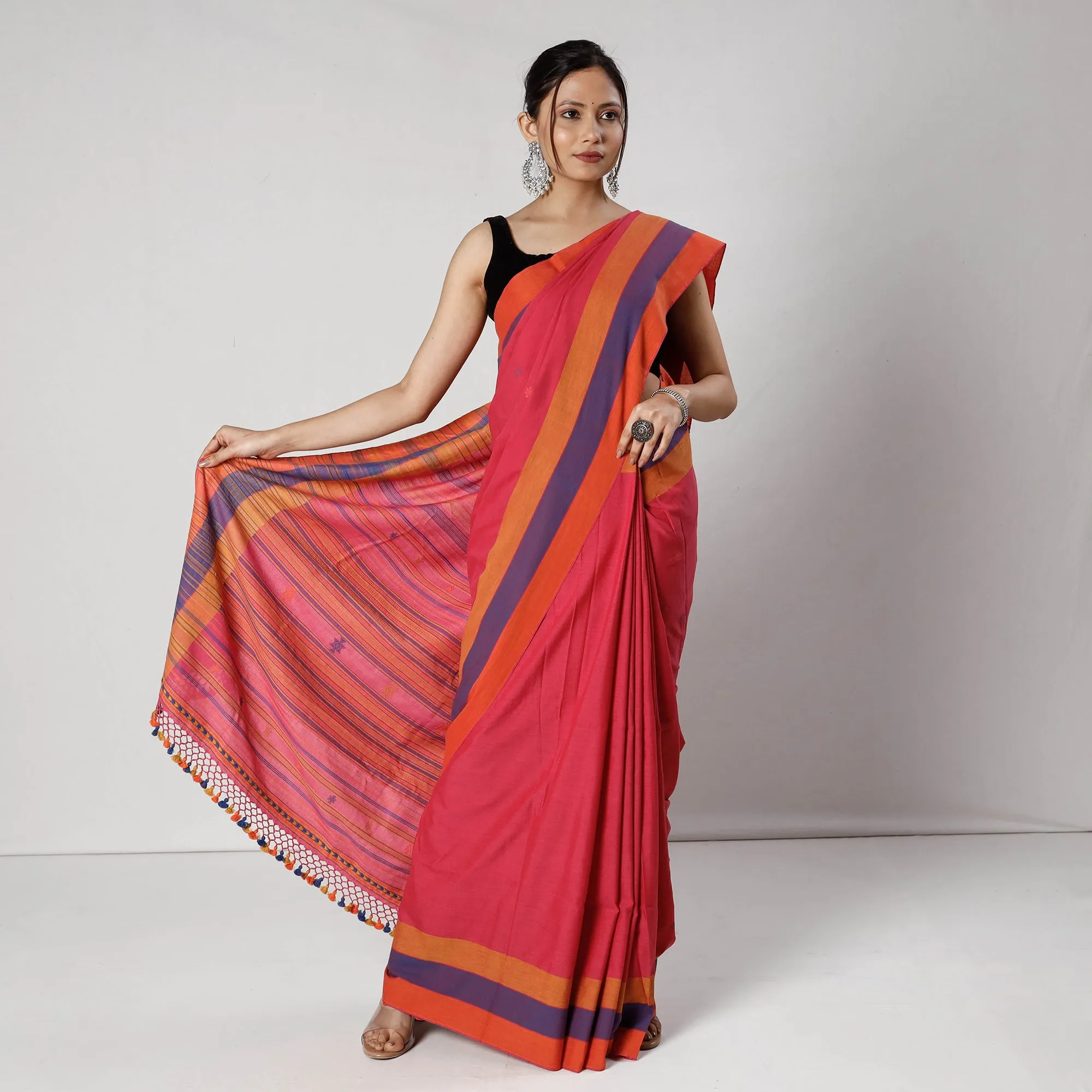 Pink - Kutch Bhujodi Weaving Handloom Cotton Saree