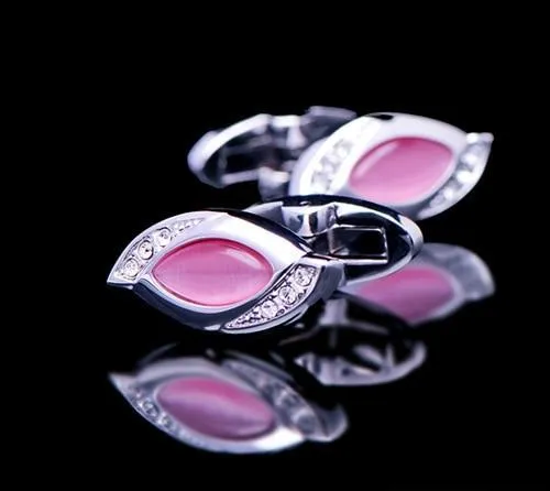 PINK STONE SILVER CUFFLINKS