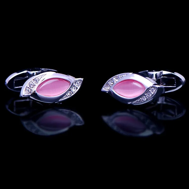 PINK STONE SILVER CUFFLINKS