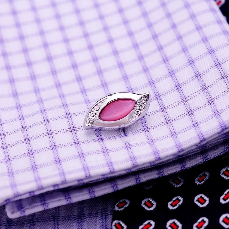 PINK STONE SILVER CUFFLINKS