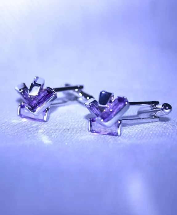 Purple Crystal Cuff Links