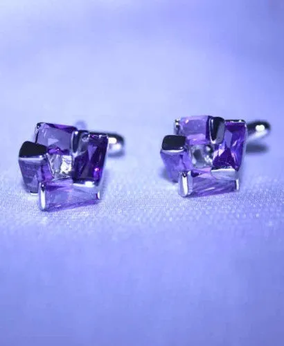 Purple Crystal Cuff Links