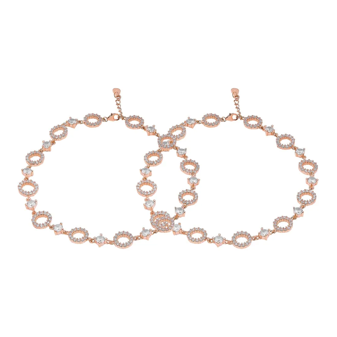 Radiant Circles 925 Sterling Silver Rose Gold-Plated Anklets