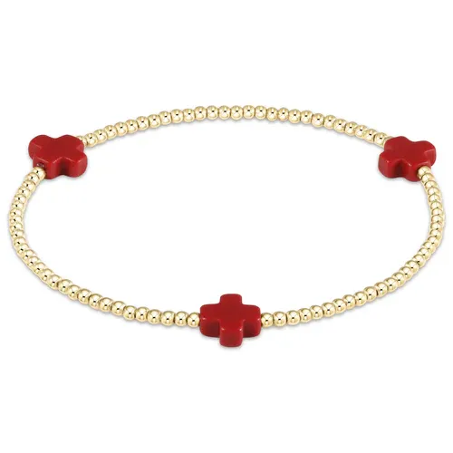 Red Signature Cross Gold Pattern 2mm Bead Bracelet