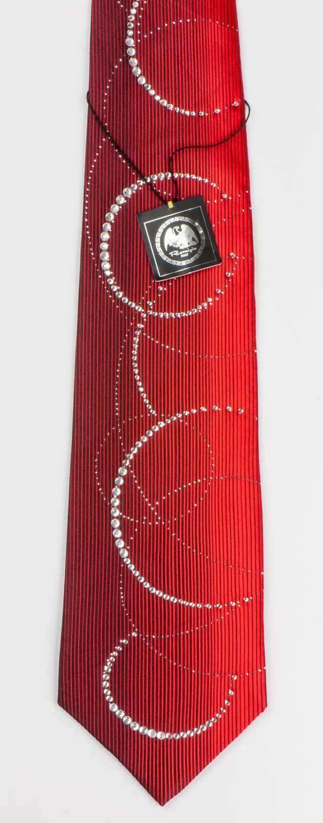 Remizio Rhinestone Tie Woven Silk Black Red Vertical Stripes With Silver Sparkles