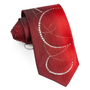 Remizio Rhinestone Tie Woven Silk Black Red Vertical Stripes With Silver Sparkles