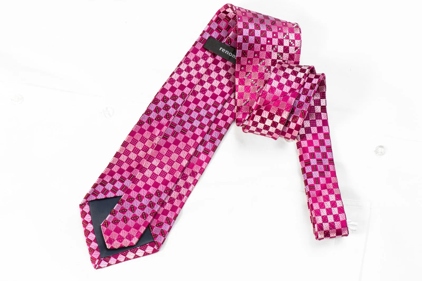 Renoma Men's Silk Rhinestone Purple Checkered Tie With Sparkles