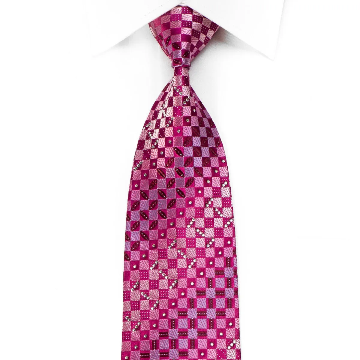 Renoma Men's Silk Rhinestone Purple Checkered Tie With Sparkles