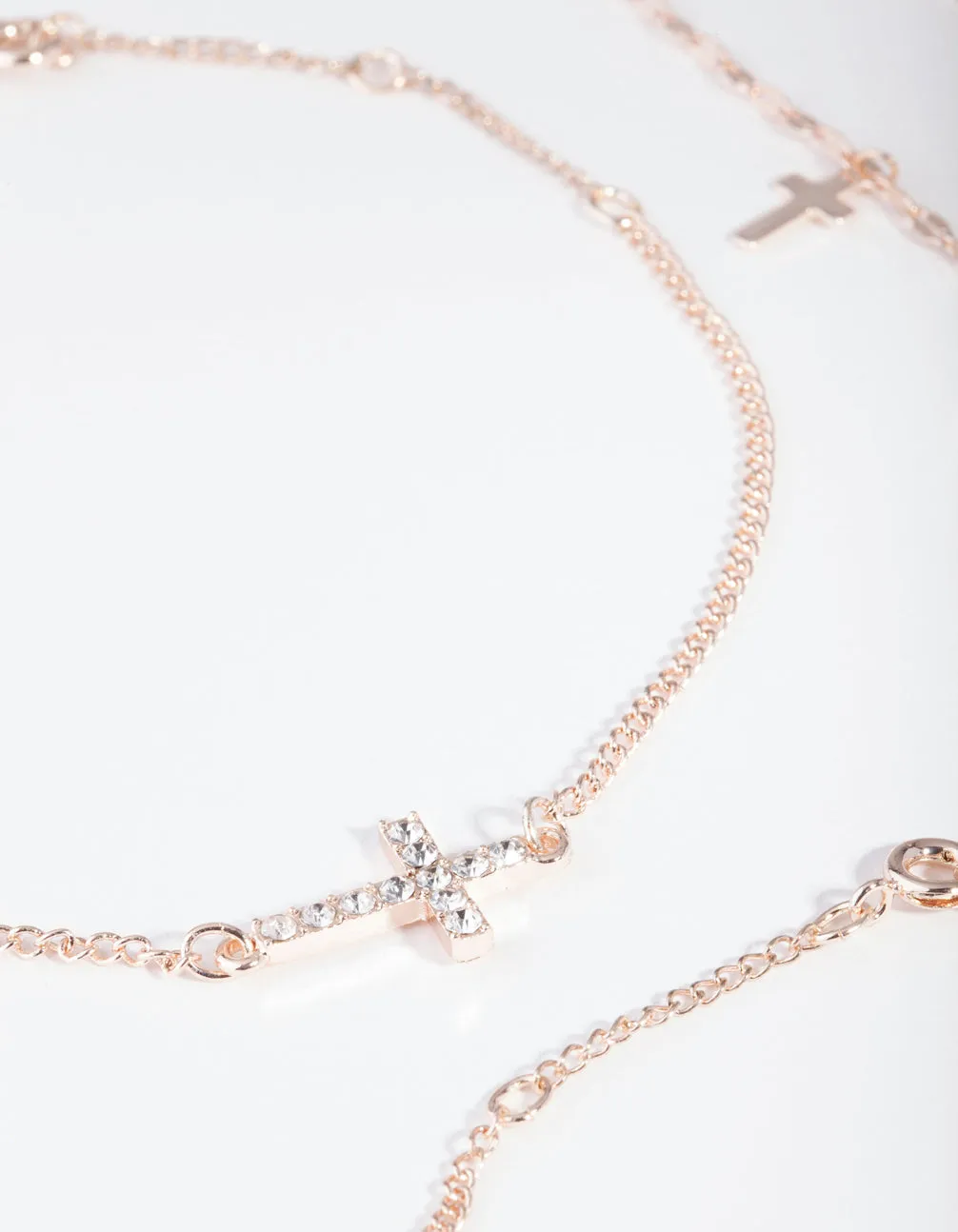 Rose Gold Chain & Cross Bracelet & Anklet 4-Pack Set