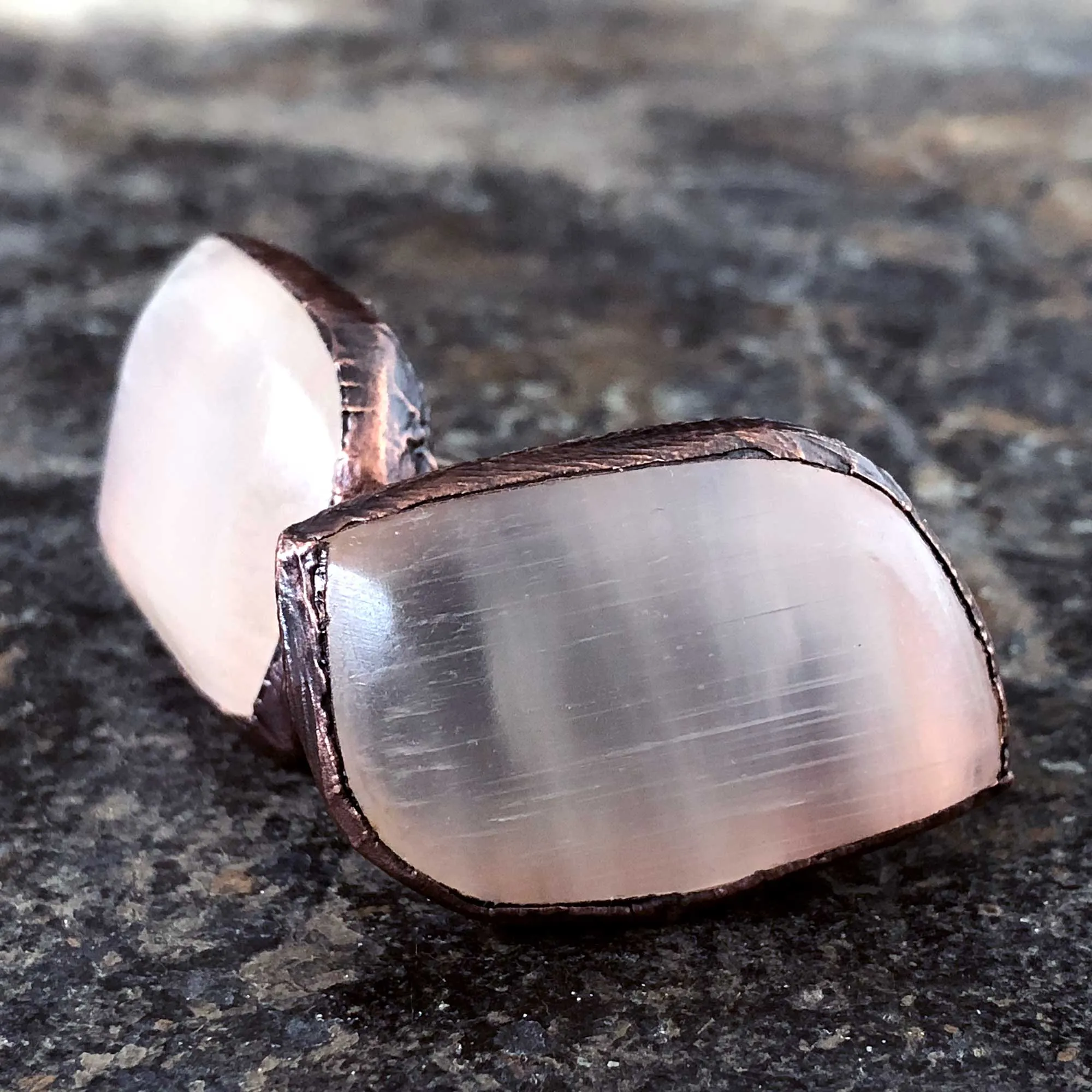 Selenite Electroformed Cufflinks, polished stone & copper cuff links