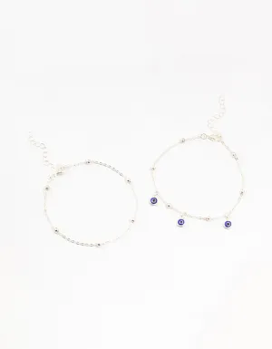 Silver Evil Eye Anklets 2-Pack