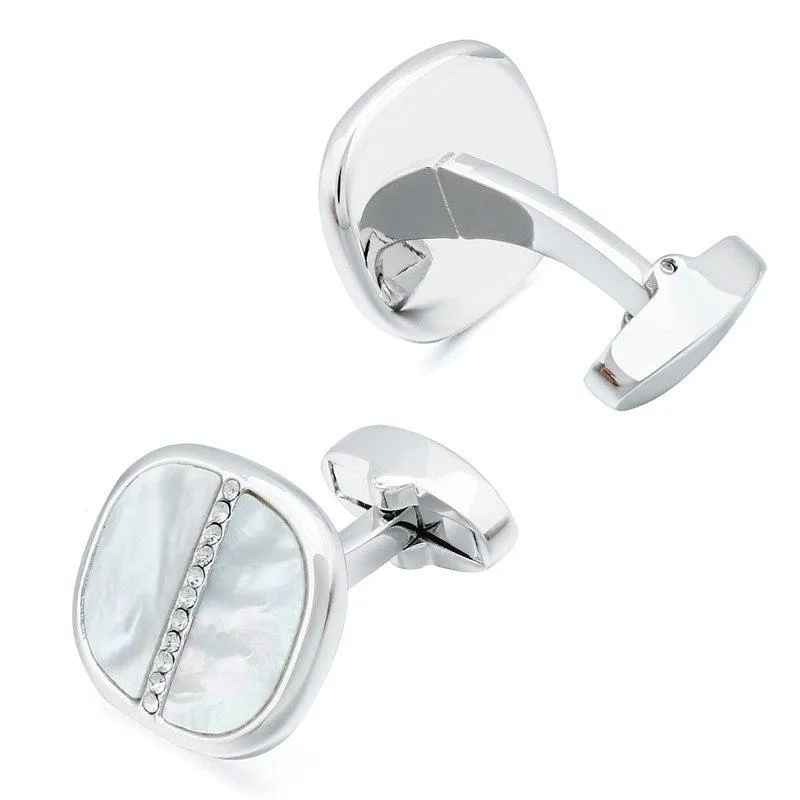 SILVER MOTHER OF PEARL CRYSTAL CUFFLINKS