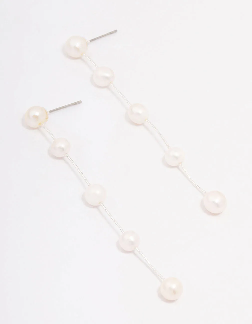 Silver Plated Freshwater Pearl Long Drop Earrings