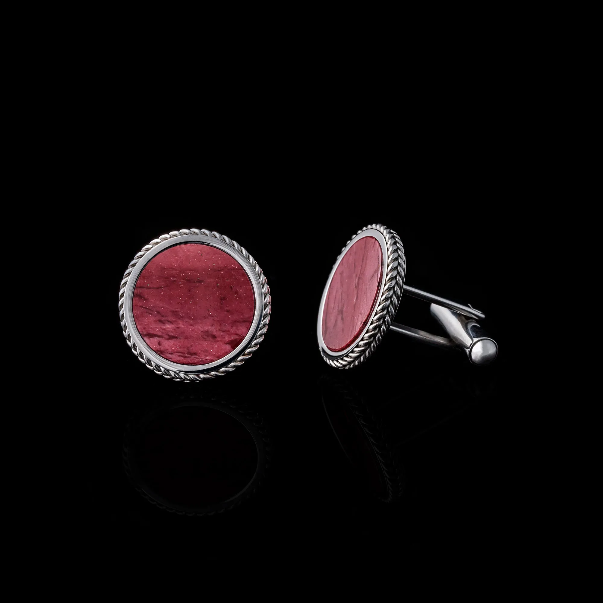 Silver Red Mookaite Leaf Cufflinks