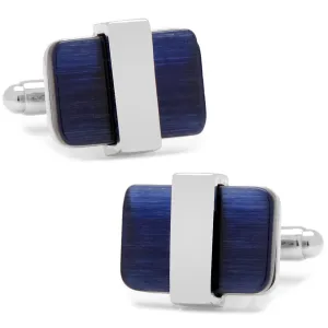 Silver Wrapped Navy Blue Catseye Cufflinks